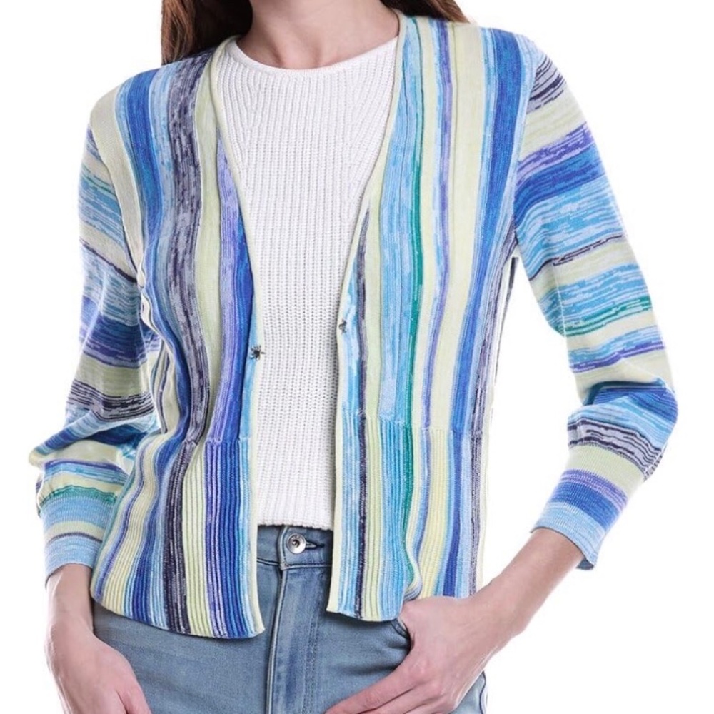 NIC+ZOE Striped Open Cardigan in Blue, Green, Cream - NWOT